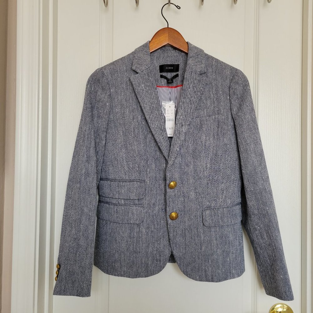 NWT J. Crew Dalton Blazer Italian Cotton/Linen Herringbone 0